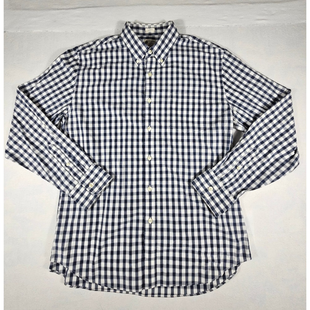 J.Crew Mens Tailored Fit Gingham Button Down Shirt Navy Blue White Large 26364